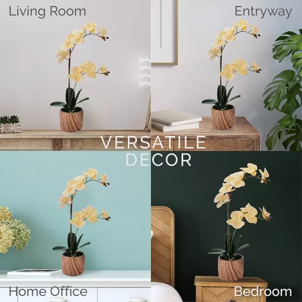 Mikasa Artificial Orchid in Pot, Real Touch Phalaenopsis Orchid, Faux Wood Cement Pot, 16-Inch Single Branch, Rosewood