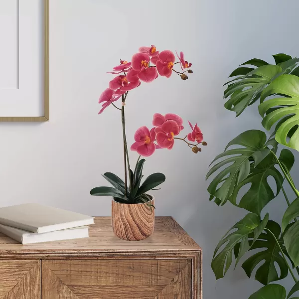 Mikasa Artificial Orchid in Pot, Real Touch Phalaenopsis Orchid, Faux Wood Cement Pot, 16-Inch Single Branch, Rosewood
