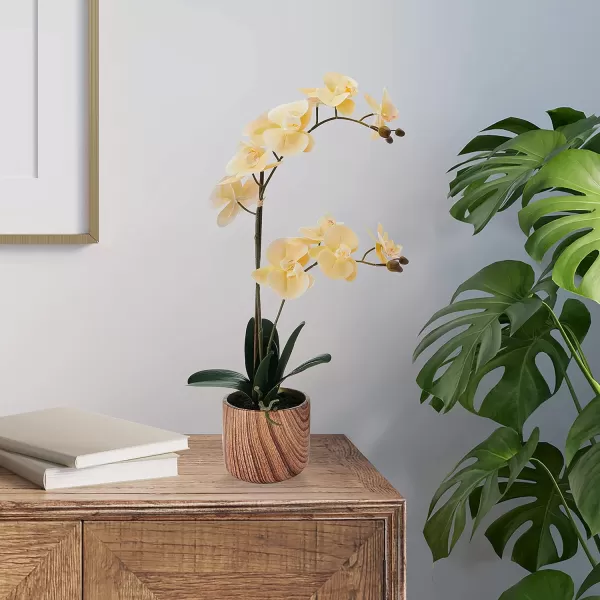 Mikasa Artificial Orchid in Pot, Real Touch Phalaenopsis Orchid, Faux Wood Cement Pot, 16-Inch Single Branch, Rosewood