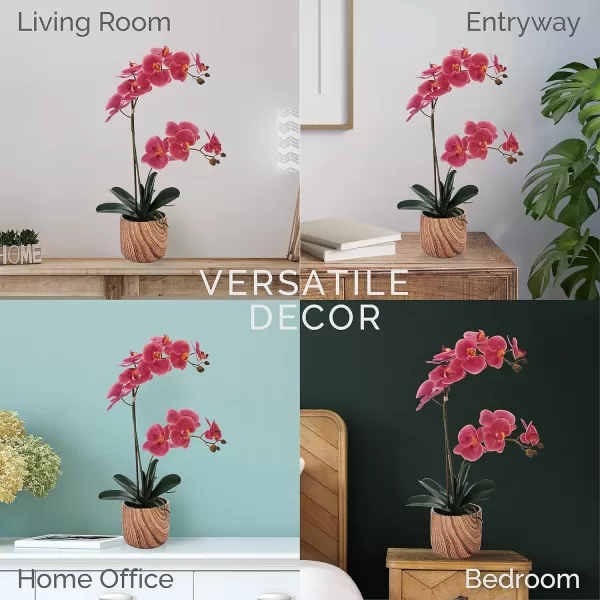 Mikasa Artificial Orchid in Pot, Real Touch Phalaenopsis Orchid, Faux Wood Cement Pot, 16-Inch Single Branch, Rosewood
