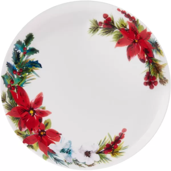 Mikasa Hope Joy Holiday Poinsettia Bone China Lightweight Chip Resistant 16 Piece Dinnerware Set, Service for 4, Multicolor