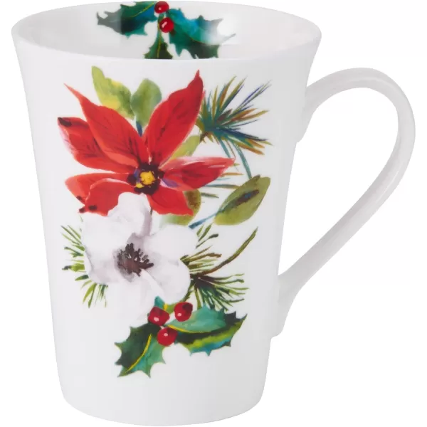 Mikasa Hope Joy Holiday Poinsettia Bone China Lightweight Chip Resistant 16 Piece Dinnerware Set, Service for 4, Multicolor