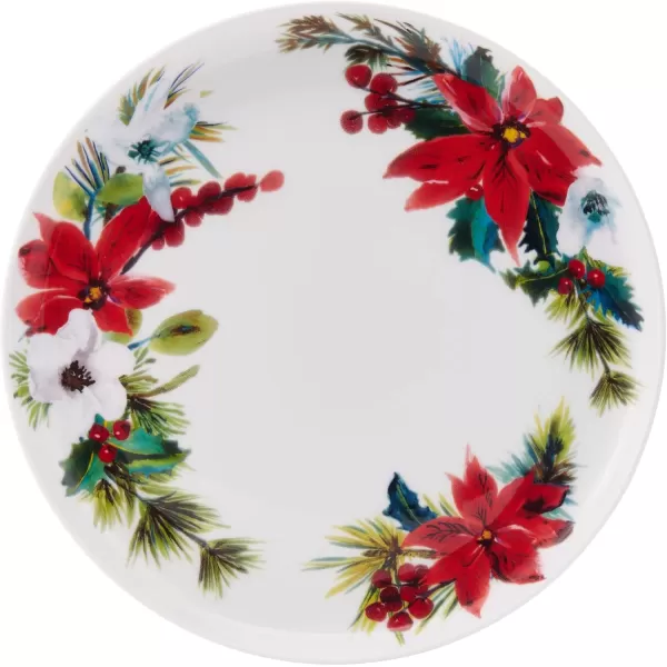 Mikasa Hope Joy Holiday Poinsettia Bone China Lightweight Chip Resistant 16 Piece Dinnerware Set, Service for 4, Multicolor