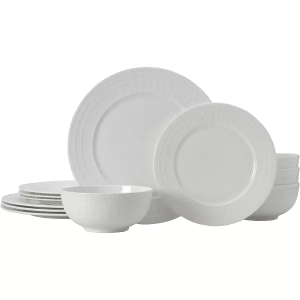 Mikasa Lux Chip Resistant 12 Piece Dinnerware Set, Service for 4,White