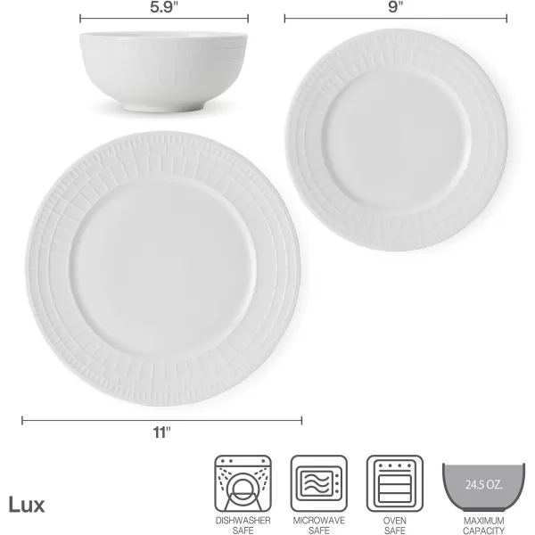 Mikasa Lux Chip Resistant 12 Piece Dinnerware Set, Service for 4,White