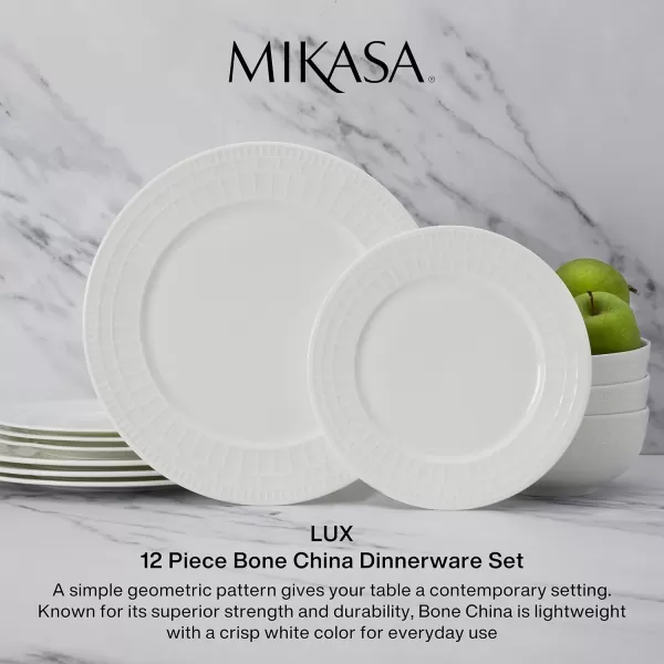 Mikasa Lux Chip Resistant 12 Piece Dinnerware Set, Service for 4,White