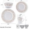 imageMikasa Floral Metallic Gold 32 Piece Dinnerware Set Service For 8 White