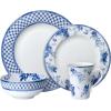 imageMikasa Kiley Bone China Lightweight Chip Resistant 16 Piece Dinnerware Set Service for 4Blue and White