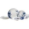 imageMikasa Darcy Bone China Lightweight Chip Resistant 12 Piece Dinnerware Set Service for 4Blue and White