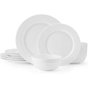 imageMikasa Bentlee Bone China Lightweight Chip Resistant 12 Piece Dinnerware Set Service for 4 WhiteBentlee