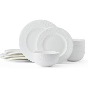 imageMikasa Bentlee Bone China Lightweight Chip Resistant 12 Piece Dinnerware Set Service for 4 WhiteClaire