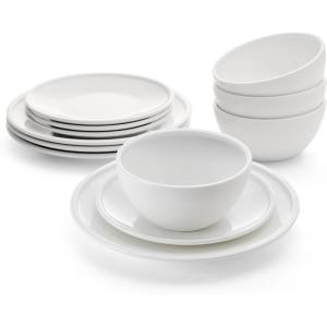 imageMikasa Bentlee Bone China Lightweight Chip Resistant 12 Piece Dinnerware Set Service for 4 WhiteColter