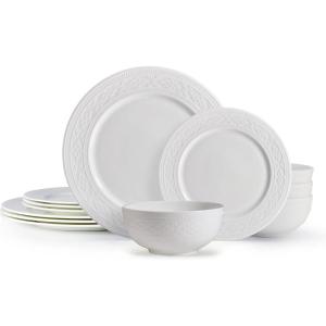 imageMikasa Bentlee Bone China Lightweight Chip Resistant 12 Piece Dinnerware Set Service for 4 WhiteHaven