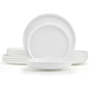 imageMikasa Bentlee Bone China Lightweight Chip Resistant 12 Piece Dinnerware Set Service for 4 WhiteMarion