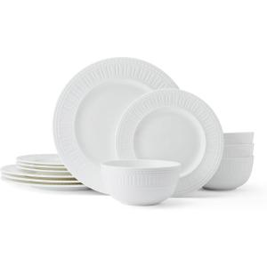 imageMikasa Bentlee Bone China Lightweight Chip Resistant 12 Piece Dinnerware Set Service for 4 WhiteMiles