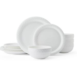 imageMikasa Bentlee Bone China Lightweight Chip Resistant 12 Piece Dinnerware Set Service for 4 WhiteShay