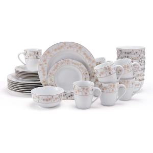 imageMikasa Floral Metallic Gold 32 Piece Dinnerware Set Service For 8 White
