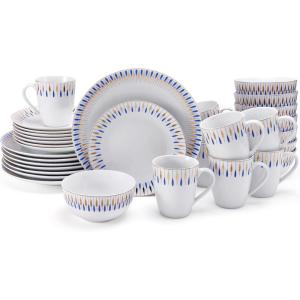 imageMikasa Starburst Metallic Gold 32 Piece Dinnerware Set Service For 8 White
