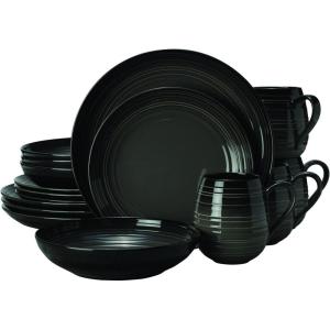 imageMikasa Swirl Coupe Black 16 Piece Dinnerware Set Service For 4 Gaphite Ombre
