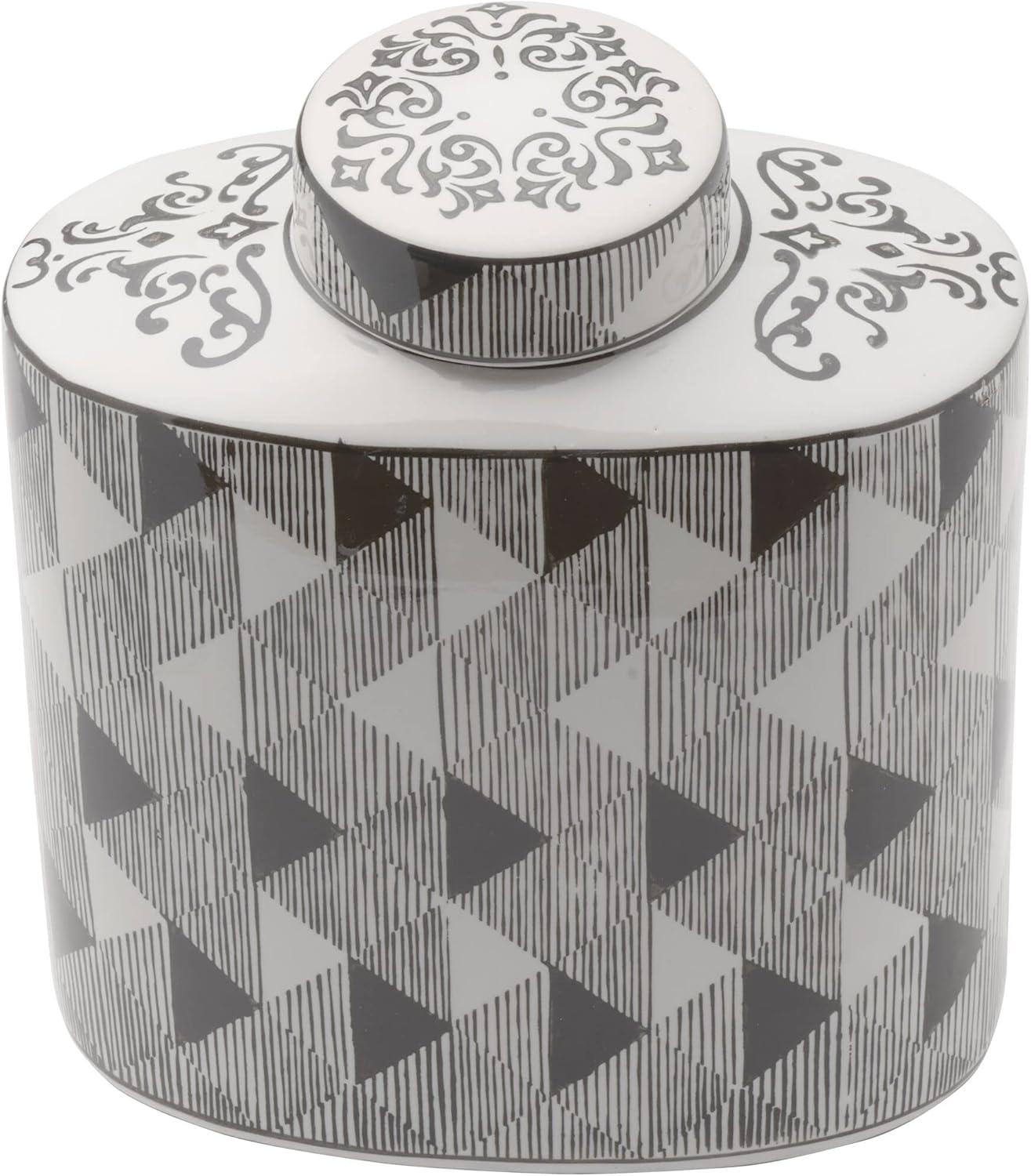 imageMikasa Black and White Diamond Oval Ceramic Canister Store Small Household Items or Display Faux Florals 9x5x105 Inch