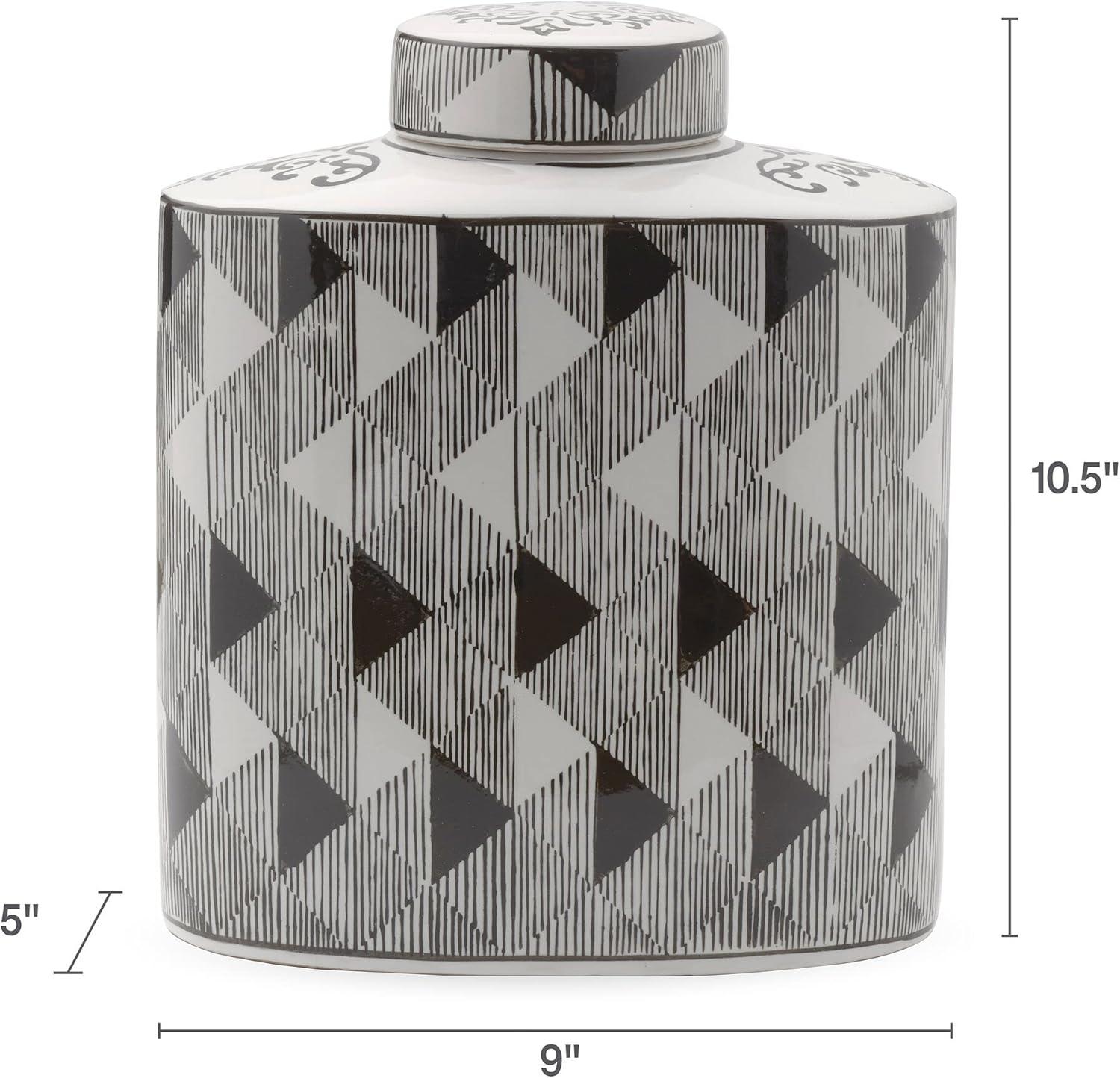 imageMikasa Black and White Diamond Oval Ceramic Canister Store Small Household Items or Display Faux Florals 9x5x105 Inch