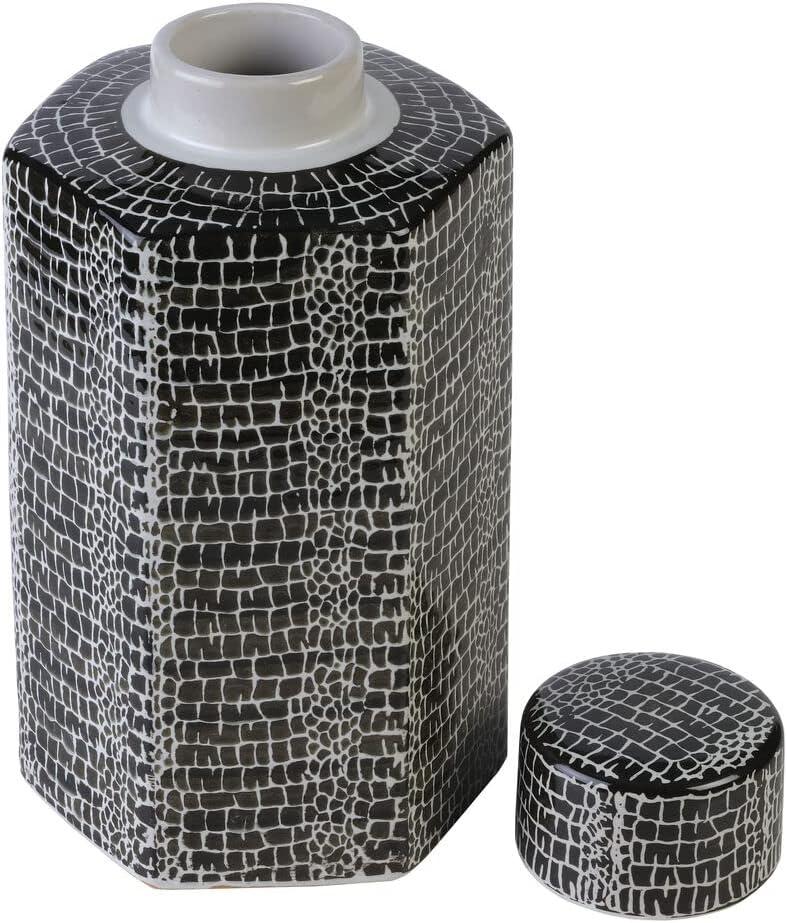 imageMikasa Blue Crackle Ceramic Canister Store Small Household Items or Display Faux Florals Black and White