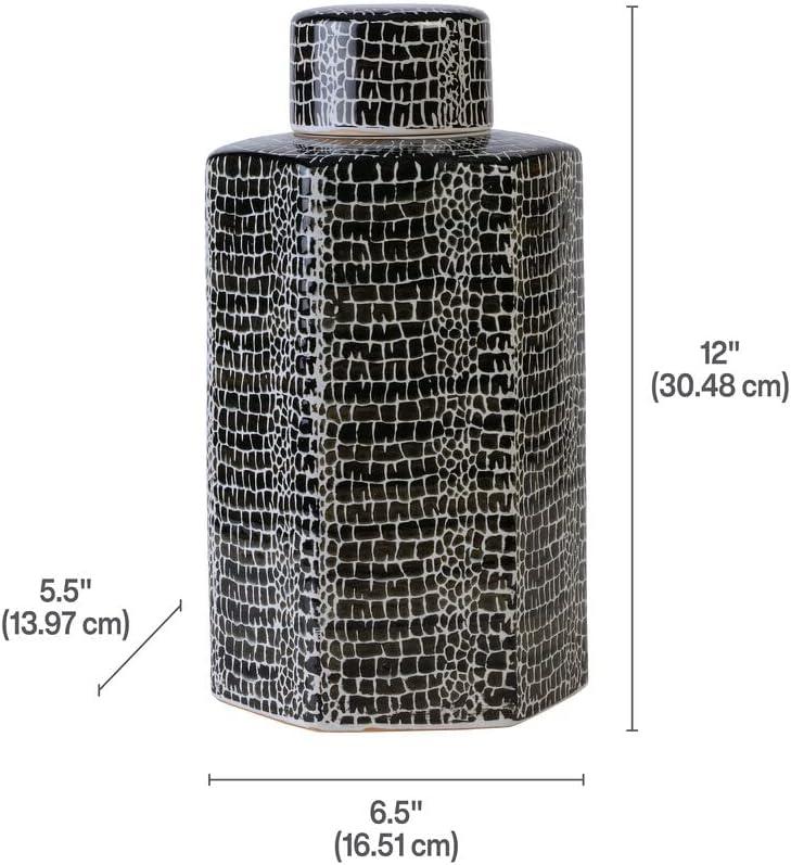 imageMikasa Blue Crackle Ceramic Canister Store Small Household Items or Display Faux Florals Black and White