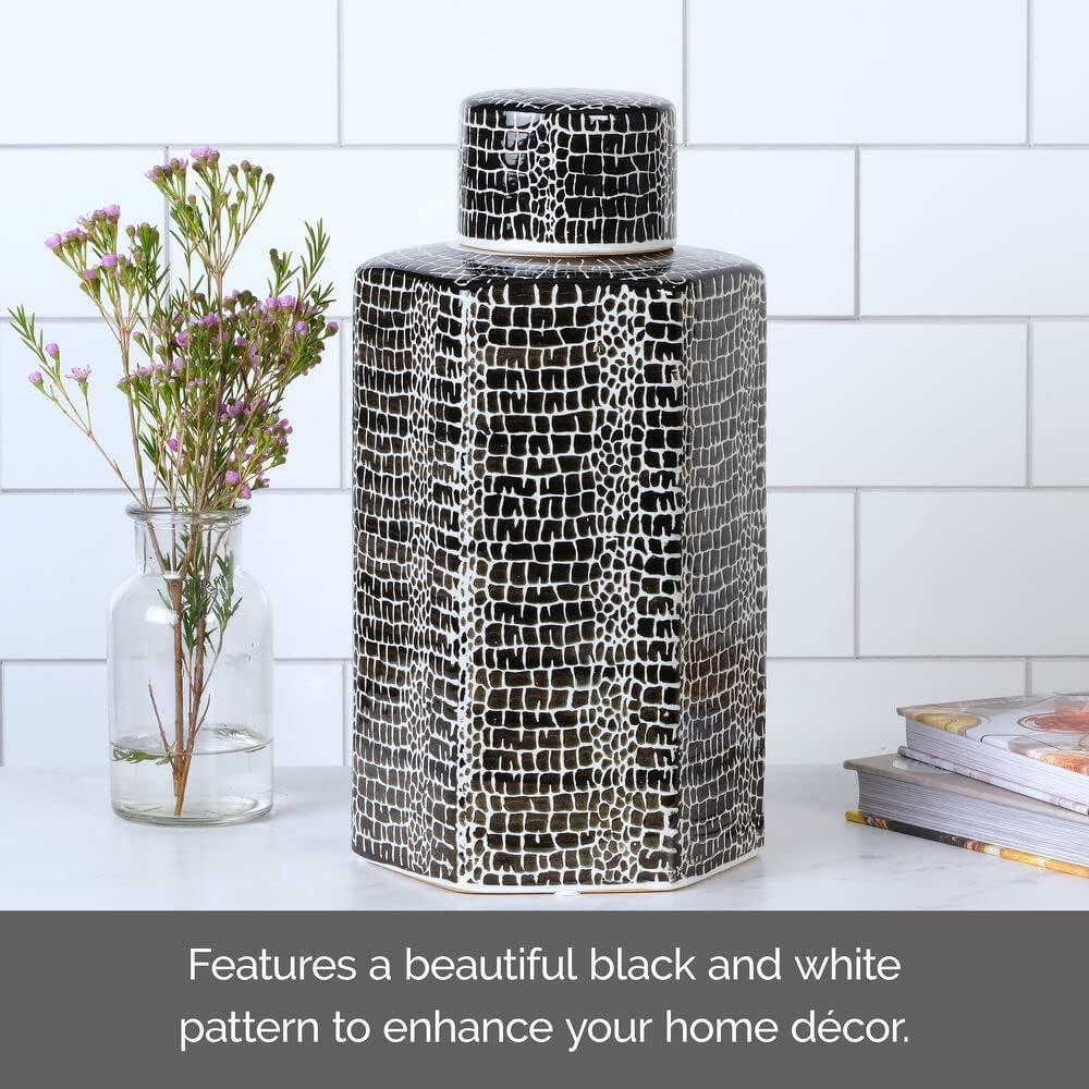 imageMikasa Blue Crackle Ceramic Canister Store Small Household Items or Display Faux Florals Black and White