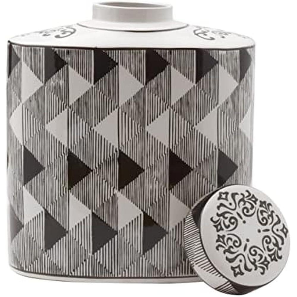 imageMikasa Black and White Diamond Oval Ceramic Canister Store Small Household Items or Display Faux Florals 9x5x105 Inch