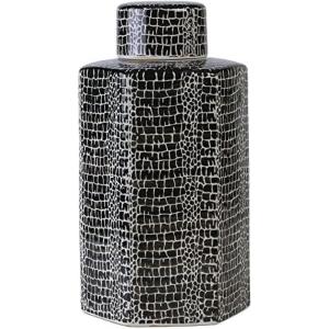 imageMikasa Blue Crackle Ceramic Canister Store Small Household Items or Display Faux Florals Black and White