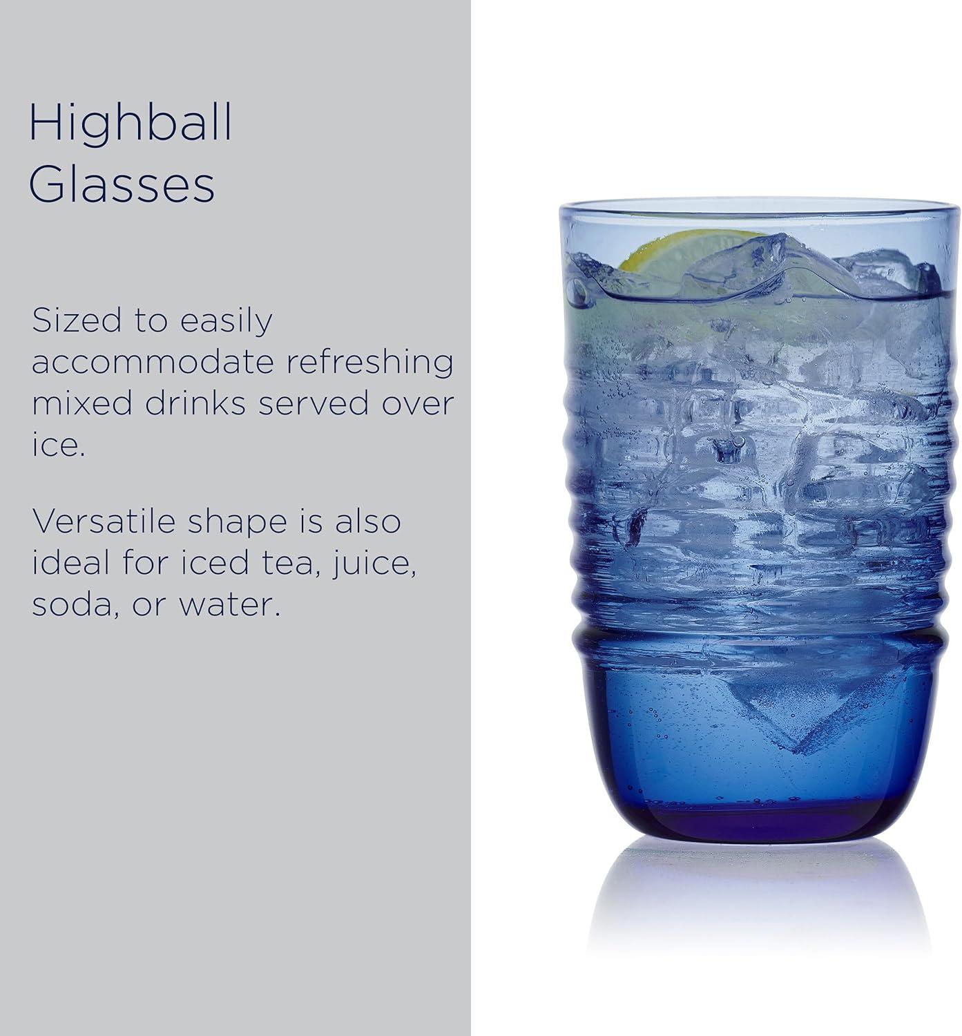 imageMikasa Ciara 18 Oz Highball Tall Juice Water Beverage Drinking Glasses Cups Set of 4 Cobalt