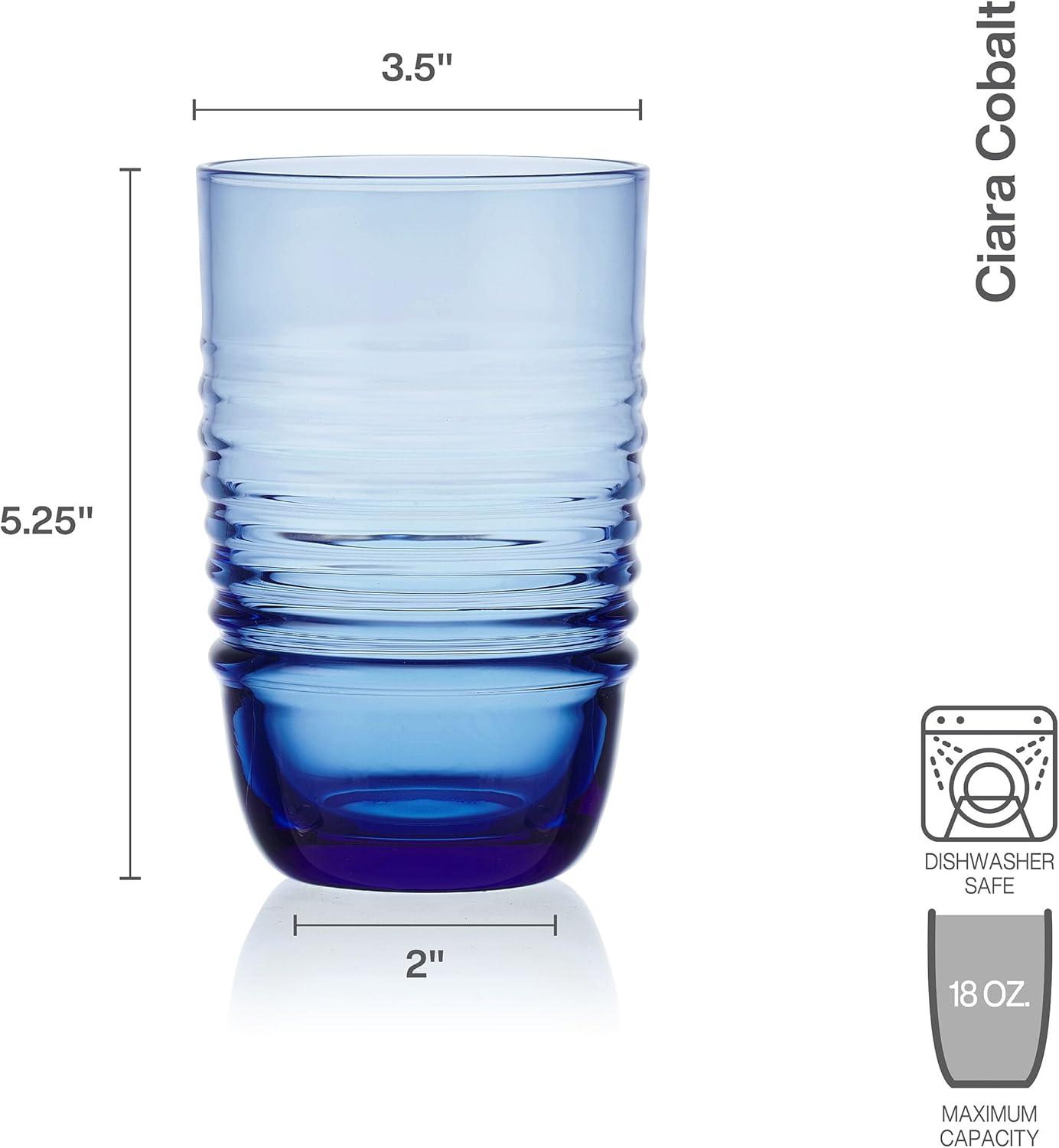 imageMikasa Ciara 18 Oz Highball Tall Juice Water Beverage Drinking Glasses Cups Set of 4 Cobalt