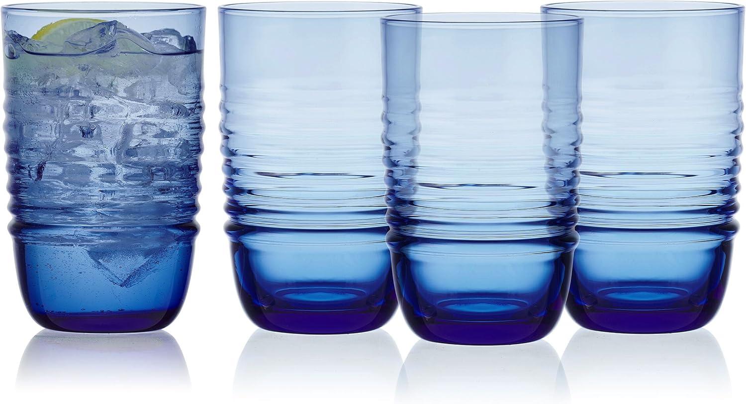 imageMikasa Ciara 18 Oz Highball Tall Juice Water Beverage Drinking Glasses Cups Set of 4 Cobalt