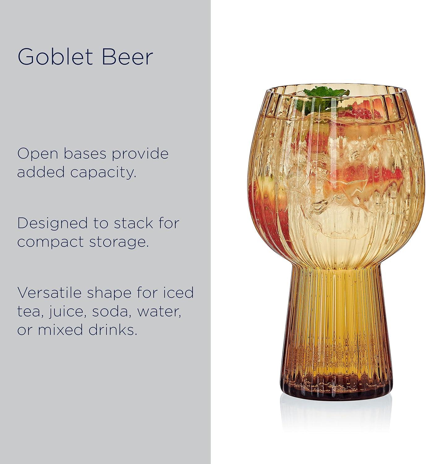 imageMikasa Phoebe Modern 19 Oz Optic Goblet Cups Tall Drinking Glasses Set of 4 GrayAmber