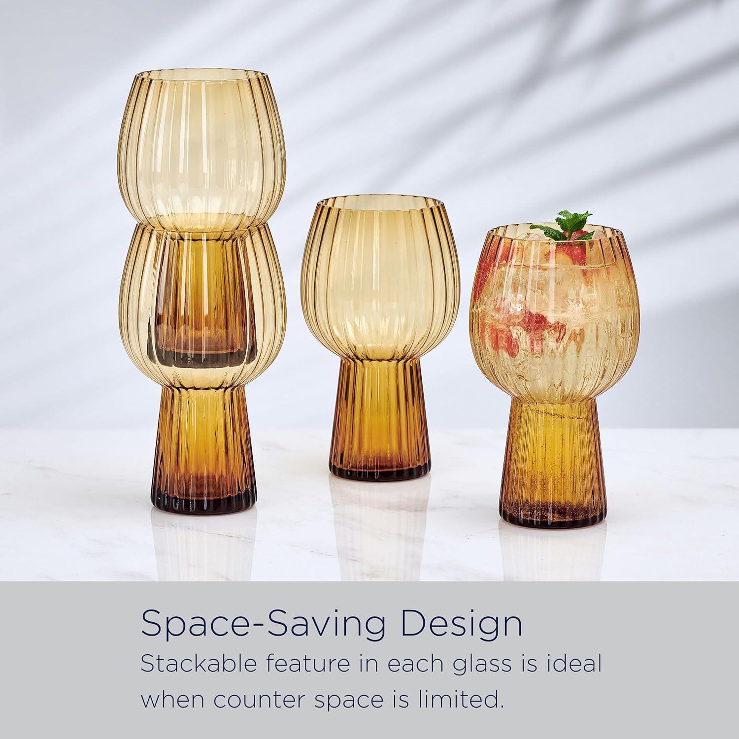 imageMikasa Phoebe Modern 19 Oz Optic Goblet Cups Tall Drinking Glasses Set of 4 GrayAmber