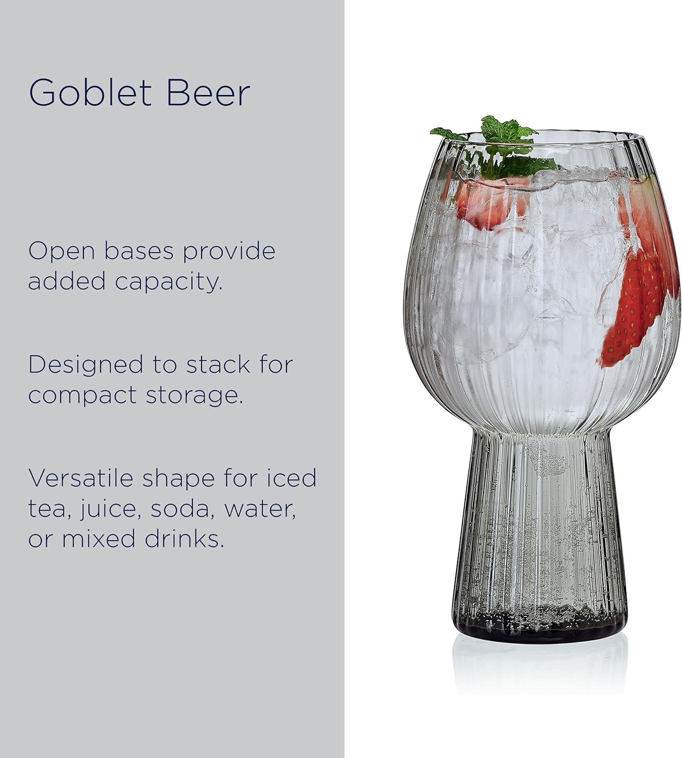 imageMikasa Phoebe Modern 19 Oz Optic Goblet Cups Tall Drinking Glasses Set of 4 GrayGray