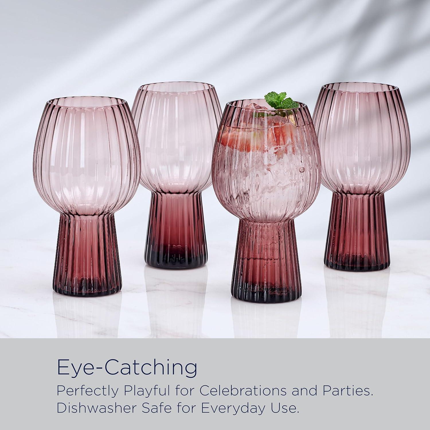 imageMikasa Phoebe Modern 19 Oz Optic Goblet Cups Tall Drinking Glasses Set of 4 GrayLilac