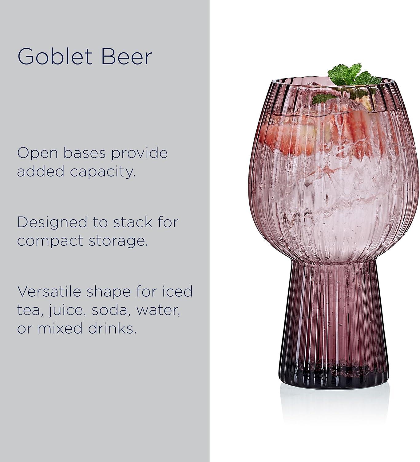 imageMikasa Phoebe Modern 19 Oz Optic Goblet Cups Tall Drinking Glasses Set of 4 GrayLilac