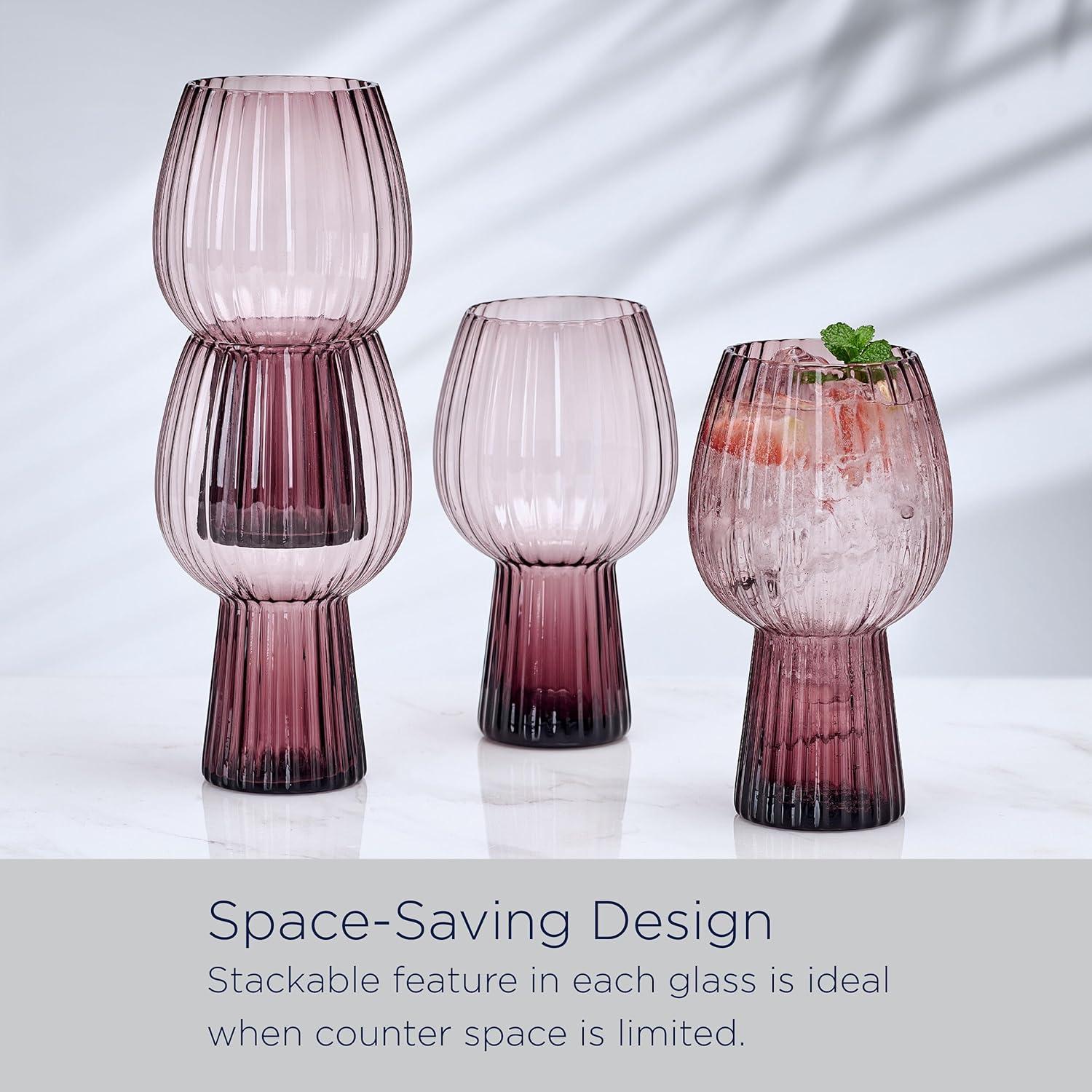 imageMikasa Phoebe Modern 19 Oz Optic Goblet Cups Tall Drinking Glasses Set of 4 GrayLilac