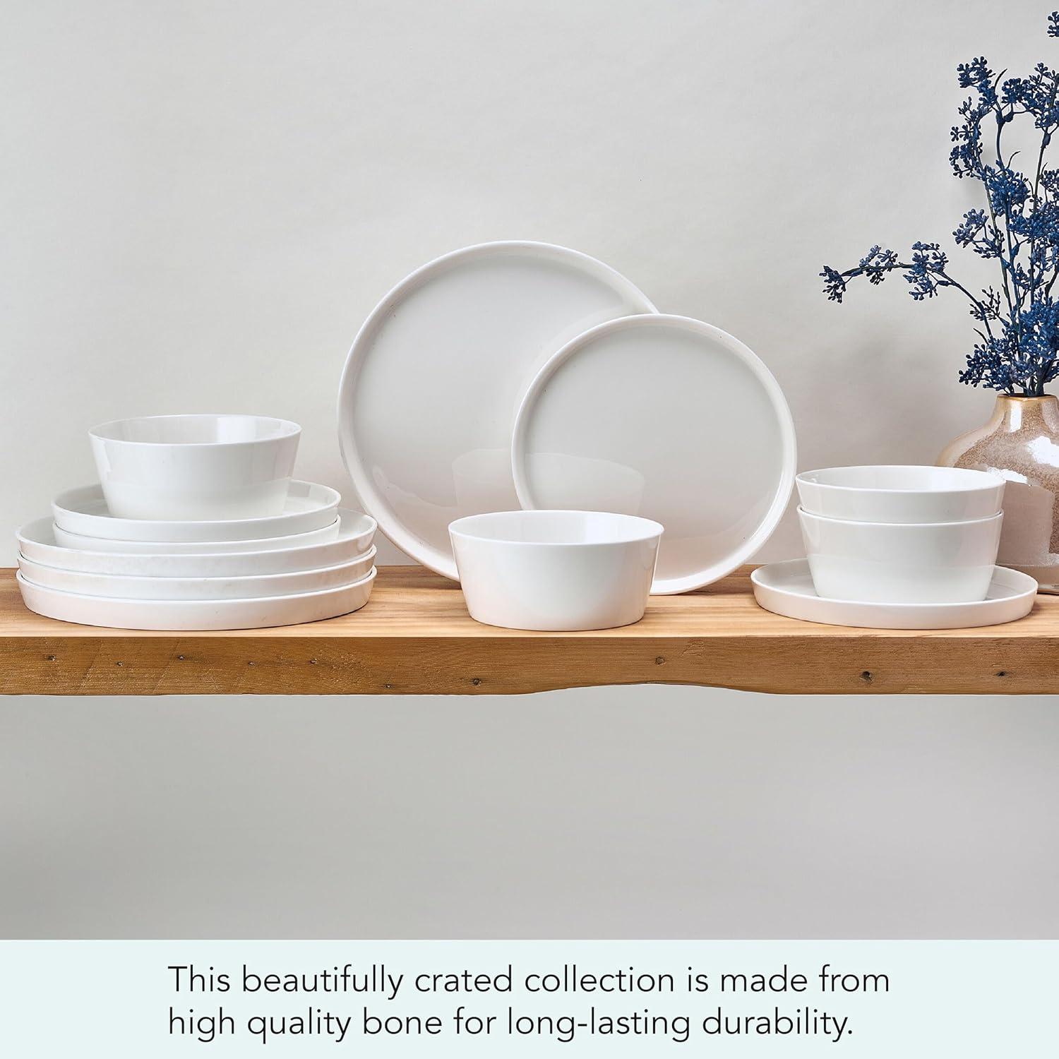 imageMikasa Rylee High Rim 12 Piece Bone China Durable Chip Resistant Lightweight Dinnerware Set Service for 4 White