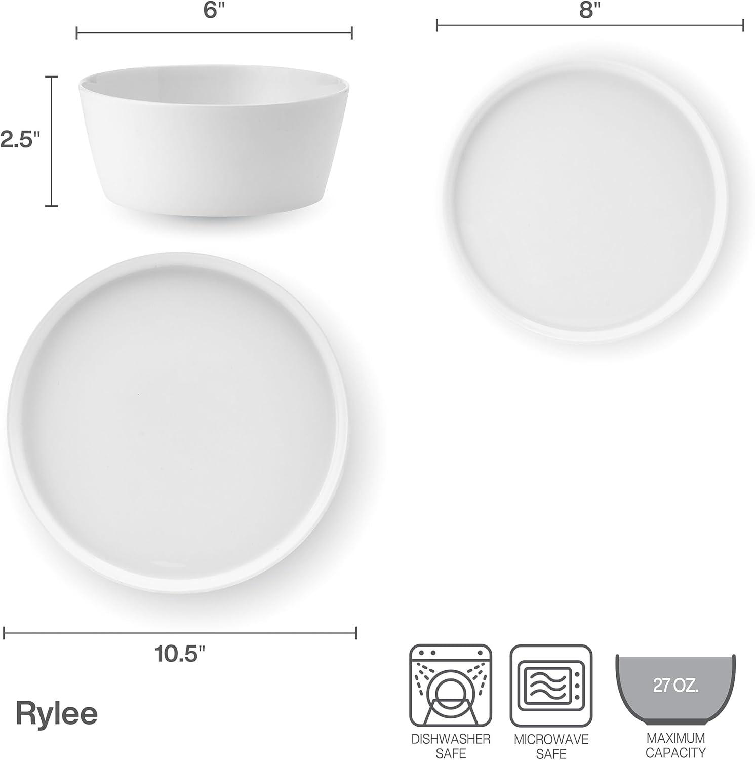 imageMikasa Rylee High Rim 12 Piece Bone China Durable Chip Resistant Lightweight Dinnerware Set Service for 4 White