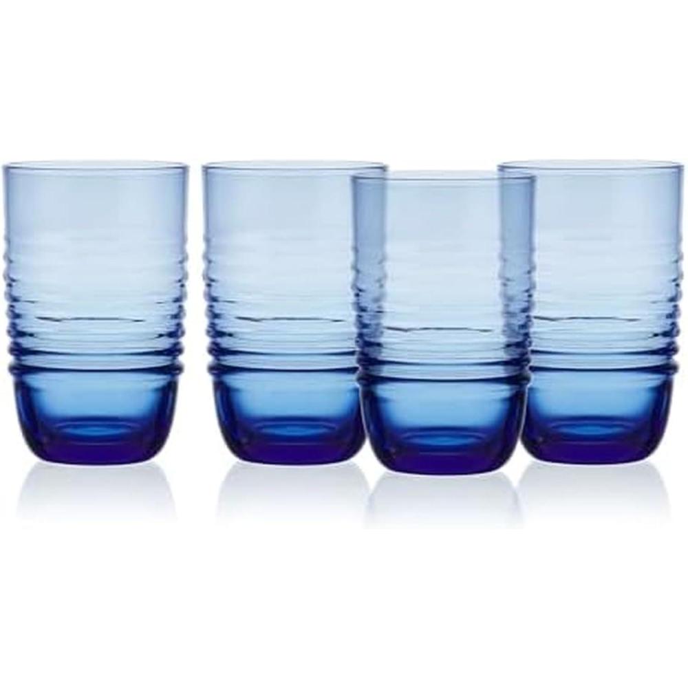 imageMikasa Ciara 18 Oz Highball Tall Juice Water Beverage Drinking Glasses Cups Set of 4 Cobalt