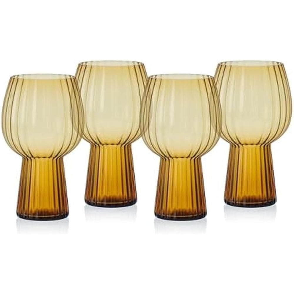 imageMikasa Phoebe Modern 19 Oz Optic Goblet Cups Tall Drinking Glasses Set of 4 GrayAmber