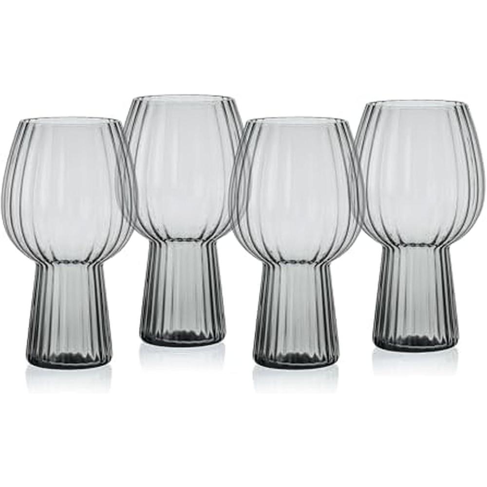 imageMikasa Phoebe Modern 19 Oz Optic Goblet Cups Tall Drinking Glasses Set of 4 GrayGray