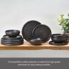 imageMikasa Declan 12 Piece Stoneware Dinnerware Set Service for 4 Modern Black Plate and Bowl Dishes with High Rims Black