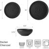 imageMikasa Declan 12 Piece Stoneware Dinnerware Set Service for 4 Modern Black Plate and Bowl Dishes with High Rims Black