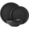 imageMikasa Declan 12 Piece Stoneware Dinnerware Set Service for 4 Modern Black Plate and Bowl Dishes with High Rims Black