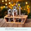 imageMikasa Glenwood Mixology 8 Piece Cocktail Shaker Bartender Stainless Steel with Acacia Wood Stand Bartool SetMixology Set