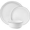 imageMikasa Samantha 12 Piece Bone China Dinnerware Plate and Bowl Set Service for 4 Black Banded Rim ChipResistant Lightweight Durable White