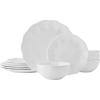imageMikasa Flora Scalloped Lightweight Chip Resistant Bone China 12 Piece Plate Bowl Dinnerware Set Service for 4 White